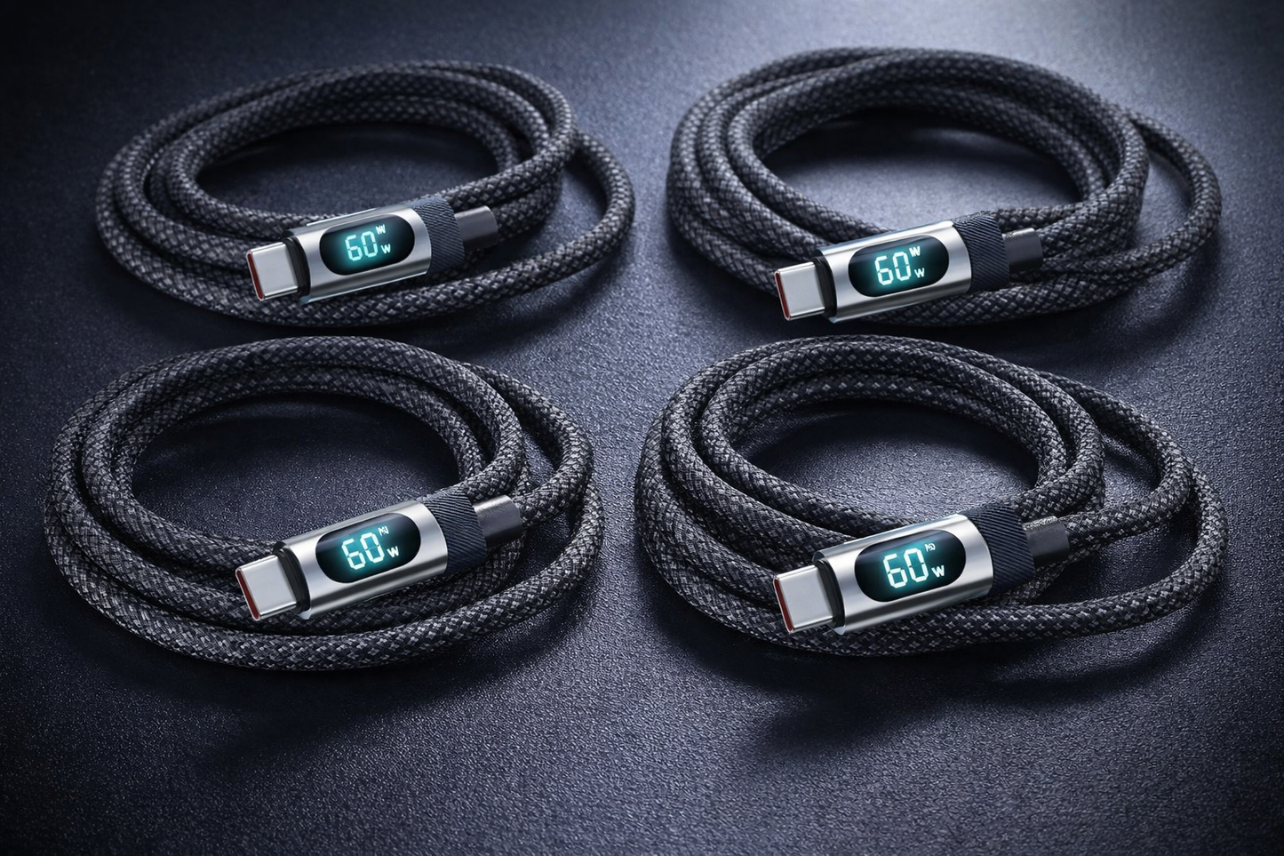 Four (4) Black LED screen indicator USB type-c to type-c rapid fast chargers combo