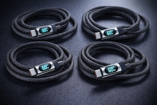 Four (4) Black LED screen indicator USB type-c to type-c rapid fast chargers combo